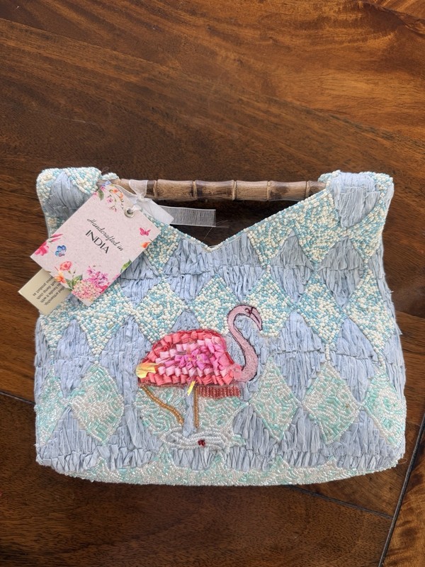 Viral Handmade Beaded Flamingo Top Handle Bag