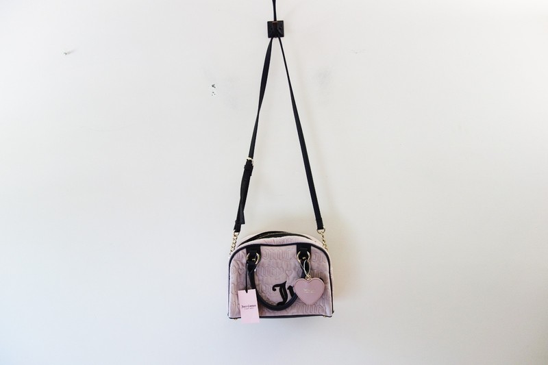 Juicy Couture Vintage Dreams Satchel Size Medium Velvet Dusty Pink Brown NWT! gallery