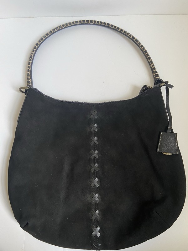 Vintage Y2K Faded Glory Black Suede Leather Bucket Bag Boho Fall Grunge Hobo Bag