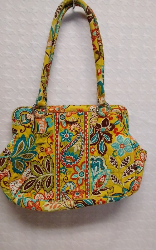 VERA BRADLEY Provencal Yellow Frame Floral Cotton Magnetic Close Purse Medium