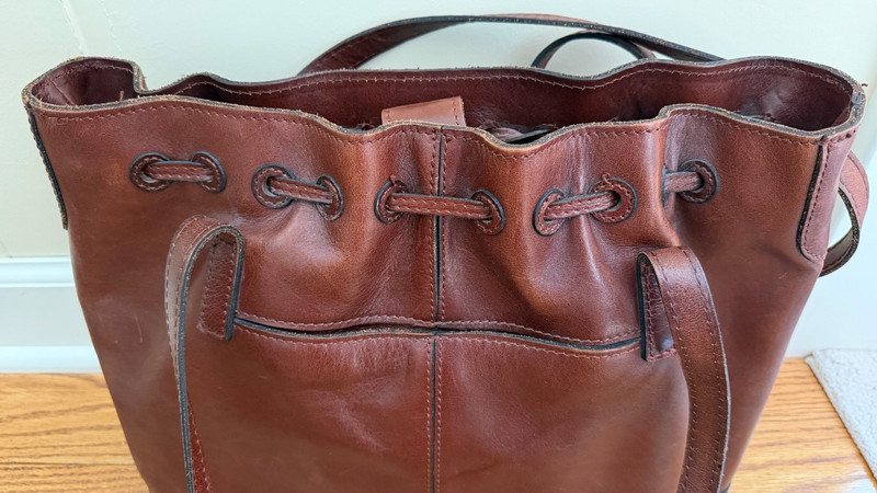 Patricia Nash "Whitney" Leather Shoulder Tote Bag British Tan Tassels Drawstring gallery