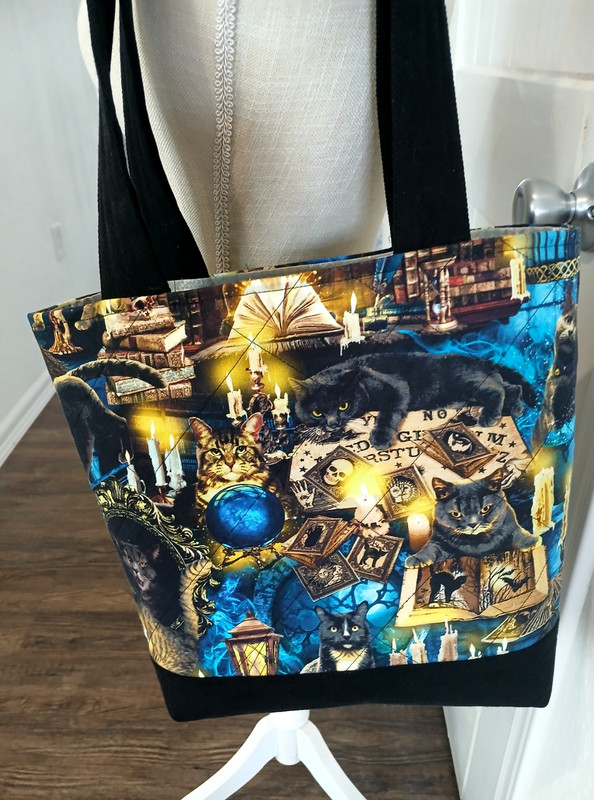 New Handmade Quilted Open Tote Bag, Wicca Cat, Magic Kitty, Cat Lovers Purse gallery