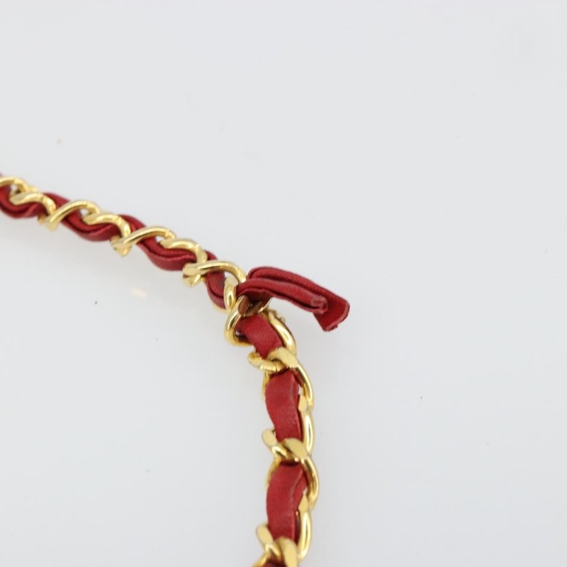 CHANEL Matelasse Chain Shoulder Bag Lamb Skin Red Gold CC Auth 181183 gallery