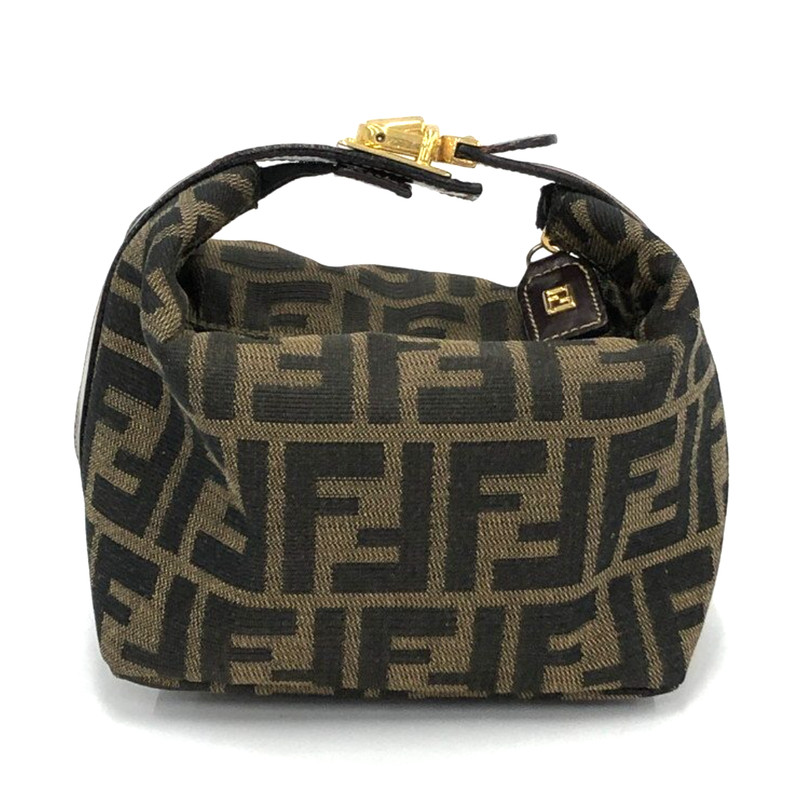 FENDI Zucca Vanity Bag Black Gold Small Authentic