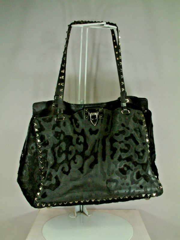 Valentino Garavani Rock Studs Hand Bag Leather Black Authentic Good Condition