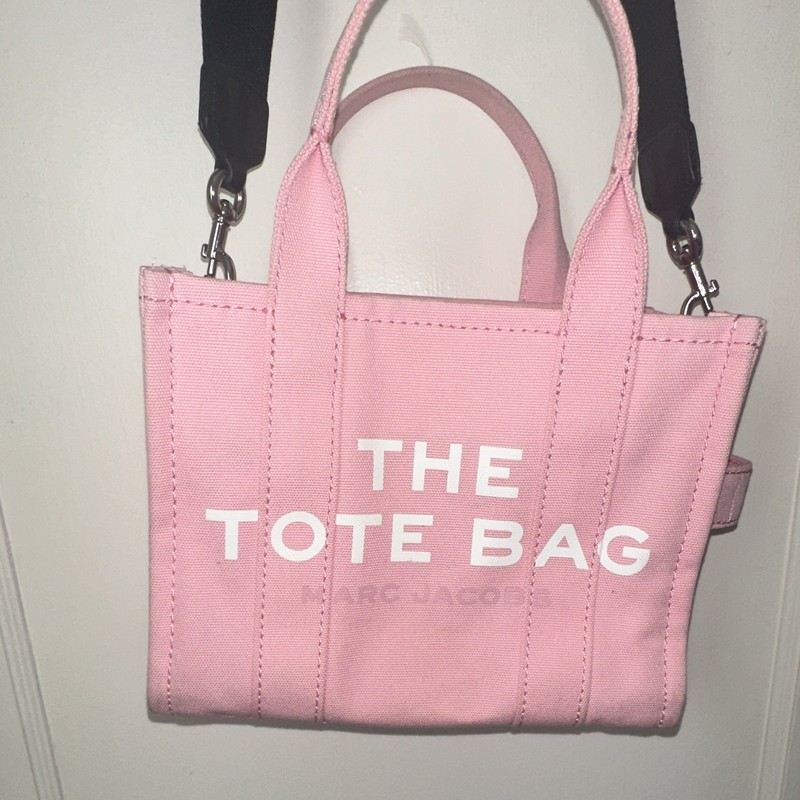 Marc Jacobs Mini Pink Tote Bag Top Handle Zip Logo w/ Detachable Strap Black gallery