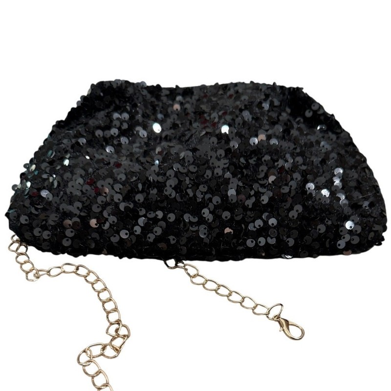 Sequin Black Pouch Clutch Evening Bag Formal Chain Shoulder Party Shiny Purse gallery