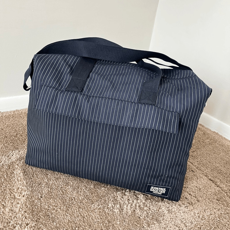 Jean Paul Gaultier Parfums Navy Pinstripe Weekender Bag