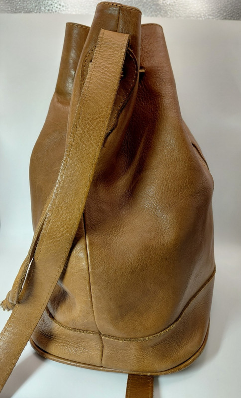 Unisa Brazil Leather Drawstring Bucket Shoulder Bag Brown Boho Vintage - NICE! gallery