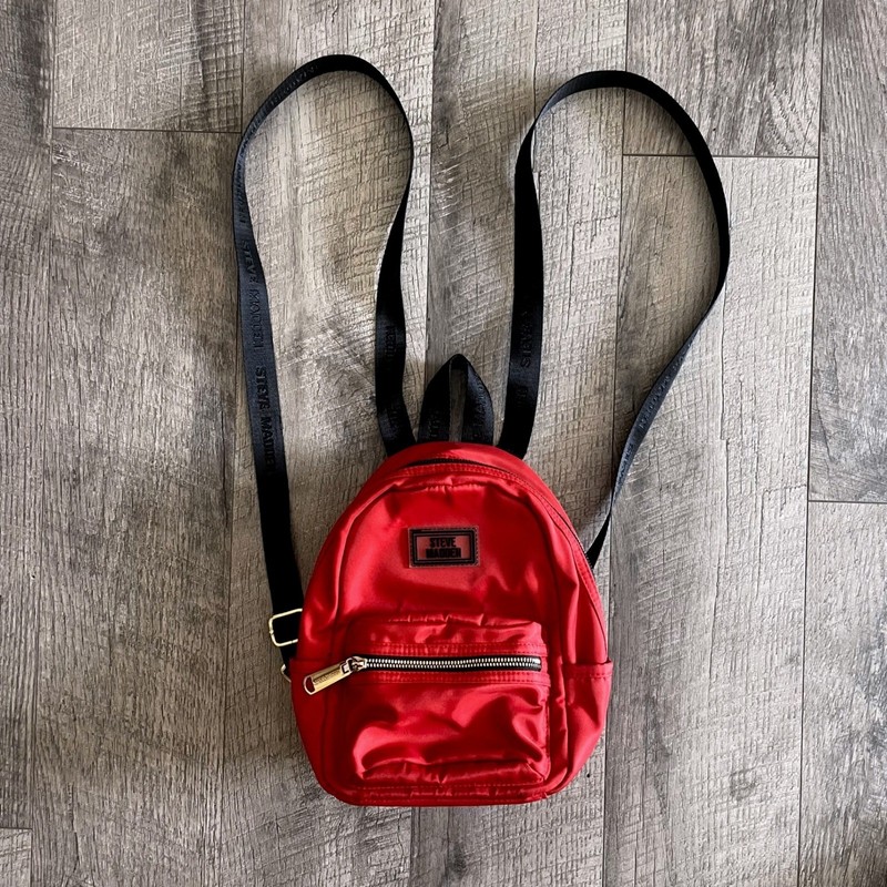 Steve Madden Red Nylon Mini Backpack Logo Webbing Straps Gold Hardware