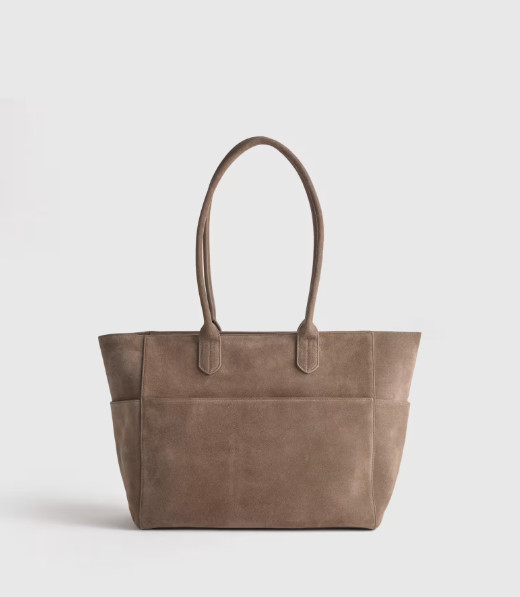 NWT QUINCE ITALIAN SUEDE LEATHER SHOPPER TOTE PEBBLE SHOULDER BAG MSRP $178