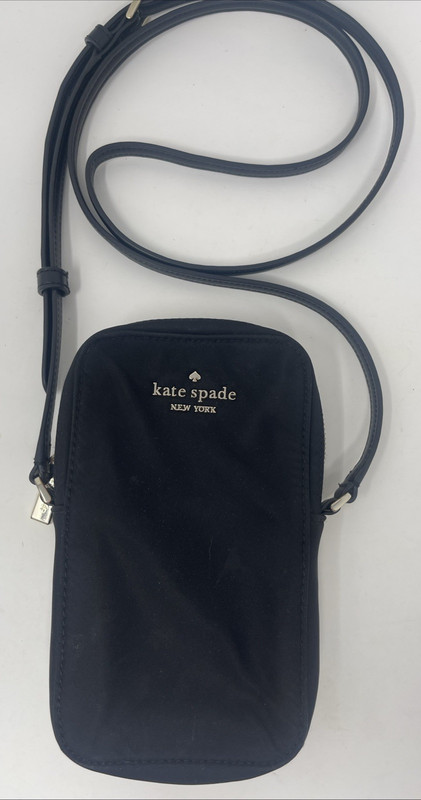 Kate Spade 7×4″ Small Black Nylon Crossbody Zip Top Cell / Credit Card Purse EUC