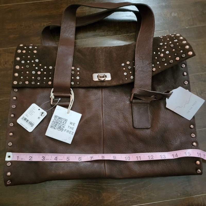 Free People We The Free Shay Stud Tote Leather 90s Vintage Heritage Travel Boss gallery
