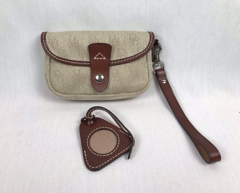 DOONEY & BOURKE DB Signature Canvas/Leather Wristlet & Fob Taupe/Brown NEW