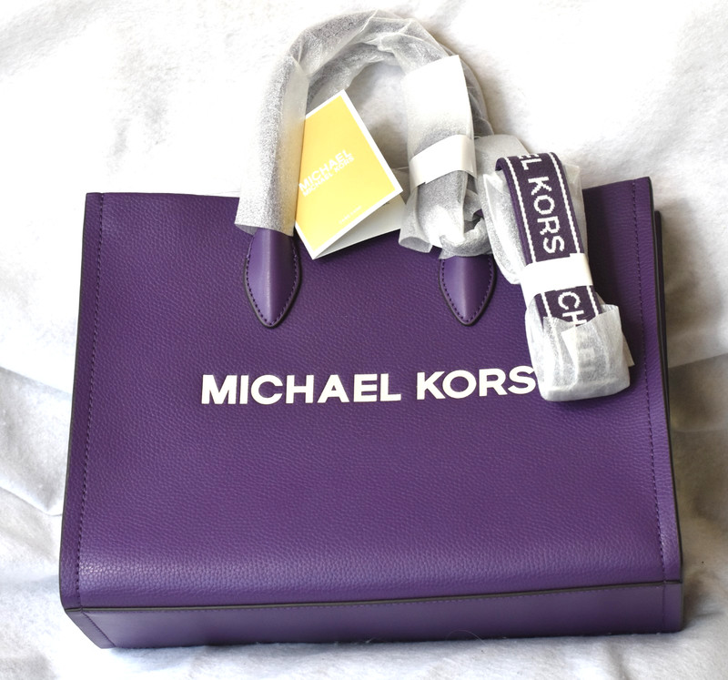 Michael Kors Mirella Medium Pebbled Leather Tote Bag Dark Purple NWT