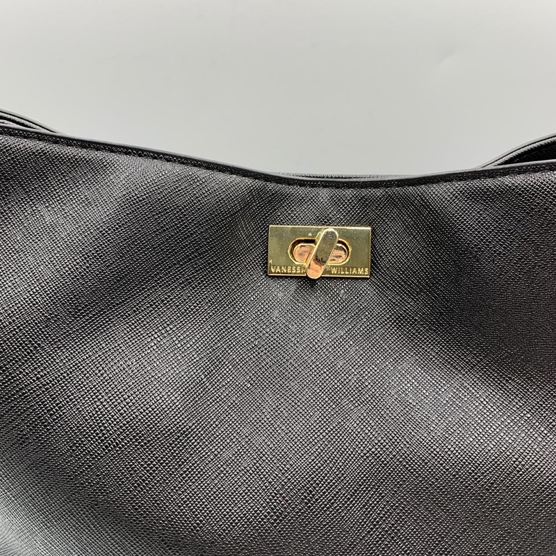 Vanessa Williams Posh Hobo Bag Black Faux Leather Gold Shoulder Strap VW-09-BK gallery