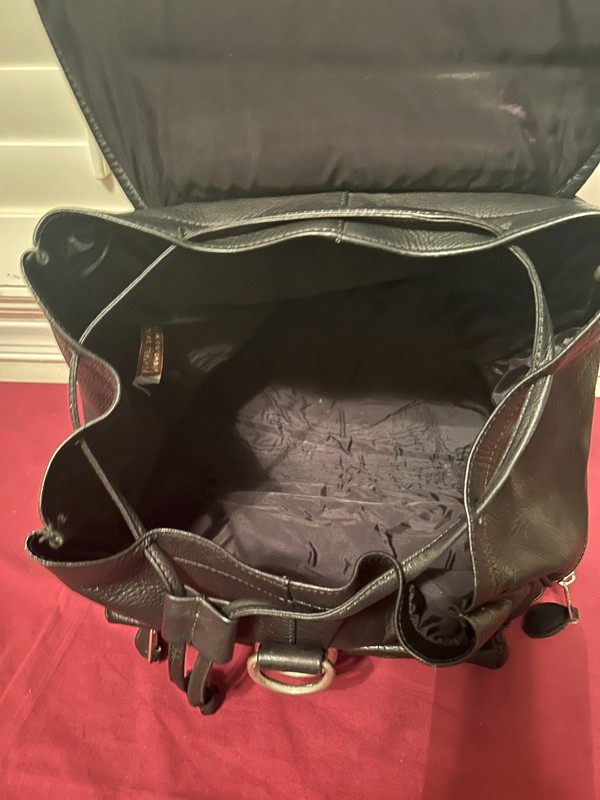 Vintage FRYE Black Genuine Leather Large Backpack w/Y Pulls, Made in Columbia gallery