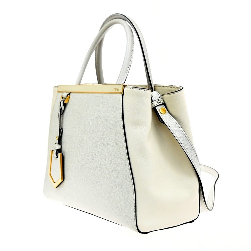 FENDI Logo 2Jours 2Way Shoulder Hand Bag Leather Charm White GHW Italy 70YH941 gallery