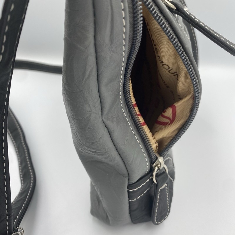Stone Mountain Crossbody Bag Adjustable Strap Multi Zipper Pockets Grey Black gallery