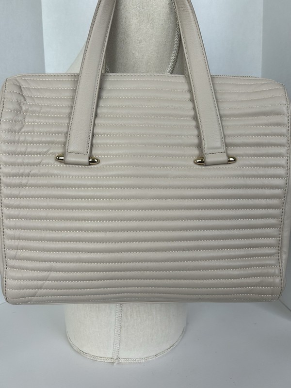 Celine Dion Vibrato Leather Handbag Beige Double Handle Removable Strap gallery