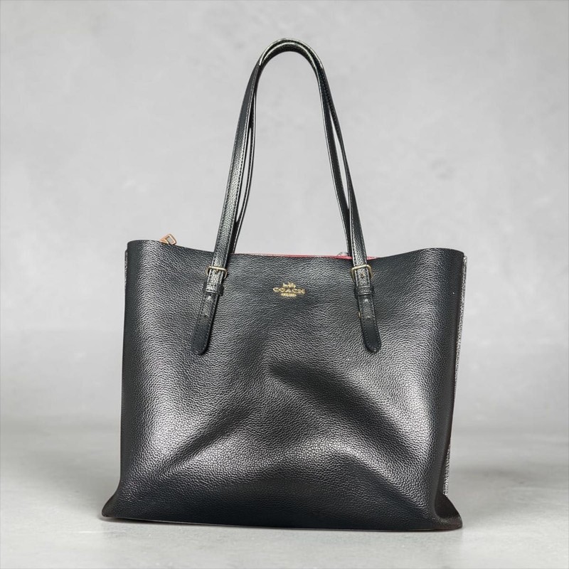 COACH M2040-1671 Black Tote Bag Handbag Leather Gold Hardware Used