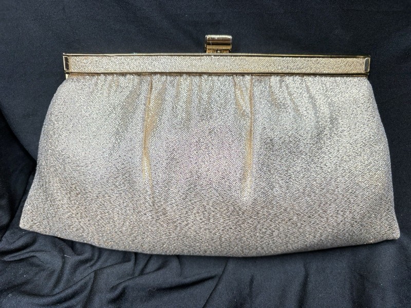 Vintage Ande Gold Metallic Evening Clutch Purse Convertible Chain Shoulder Bag