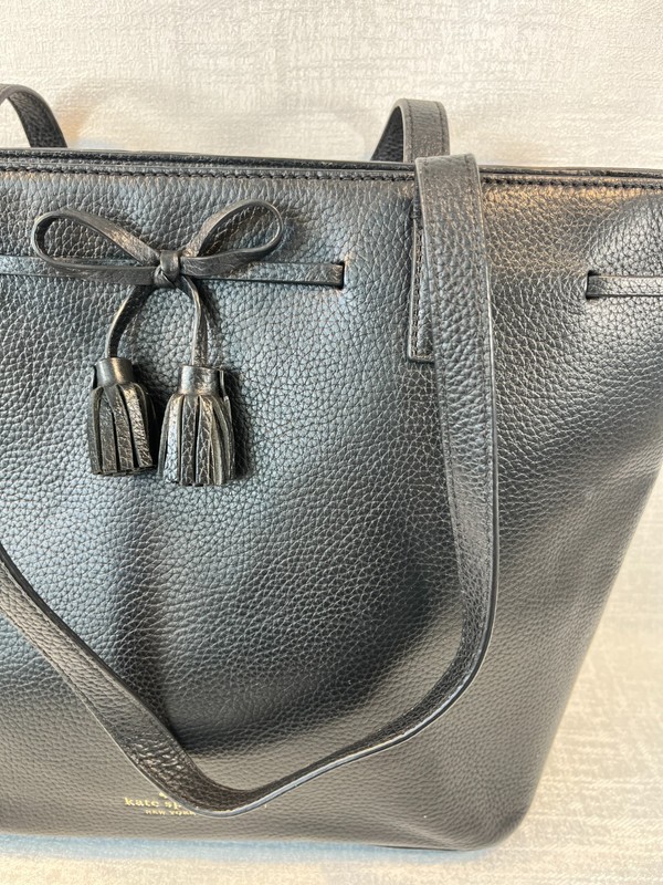 Kate Spade New York Hayes Street Pebbled Leather Tote Top Zip w Bow Tassel Black gallery