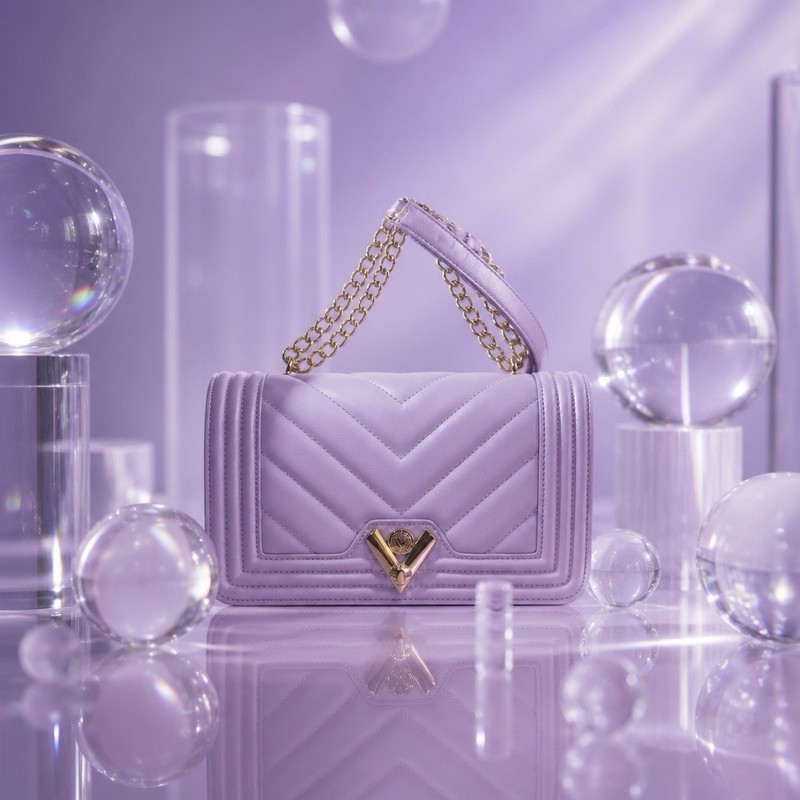 Valentino Orlandi Chevron Crossbody Purple. V-4013PRP