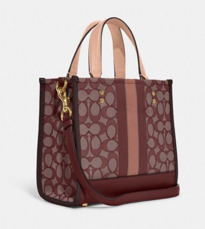 NWT COACH Disney Women’s Dempsey Tote 22 Handbag In Jacquard/Leather Wine C8417 gallery