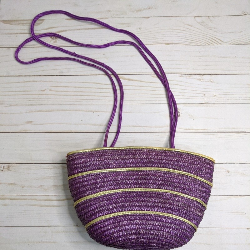 Small Basket Bag Woven Wheat Straw Beach Pool Tote Lined - poor condition gallery