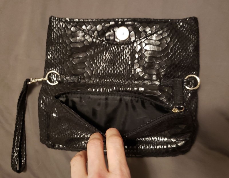 Bonita Black Snakeskin Print Clutch Wristlet Bag Detachable Strap Zip Pocket gallery
