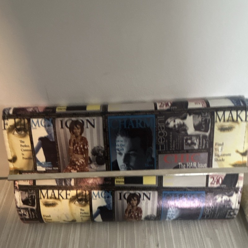 Magazine Multicolor Newsprint Clutch w/ Magazine Print & Silver Hardware