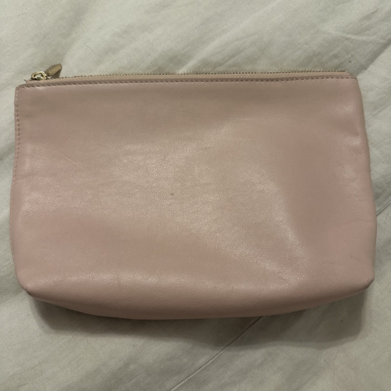 cuyana Pale Pink Gold zippered clutch Makeup Bag Leather Travel