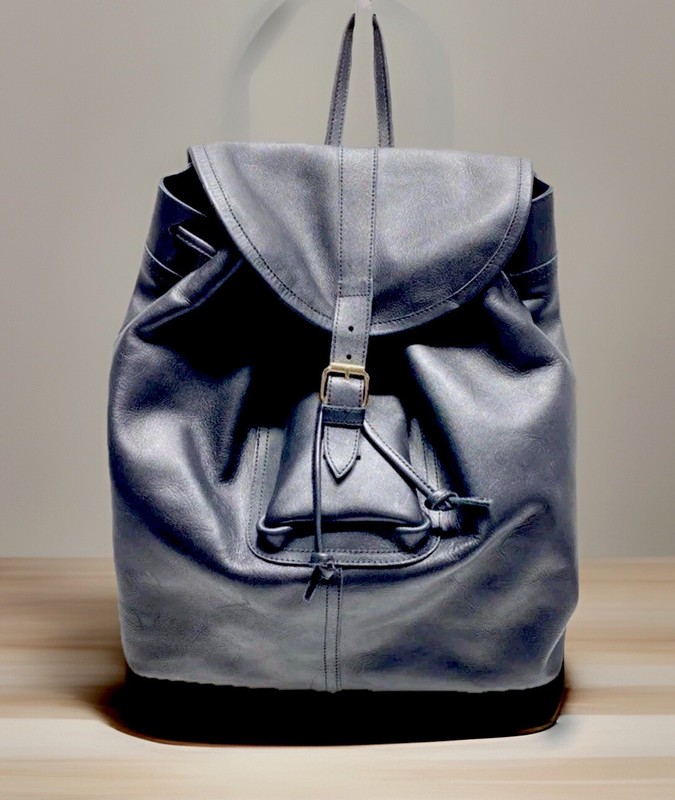 Unisex ENAT Genuine Black Leather Drawstring Backpack BookBag Made In Ethiopia