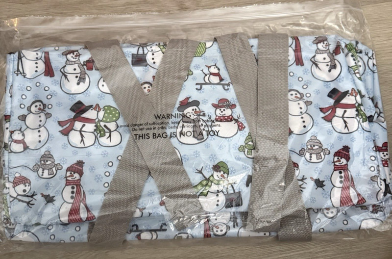 Thirty One 31 Medium Utility Tote Snow Much Fun Snowman Grey Holiday Bag-NEW