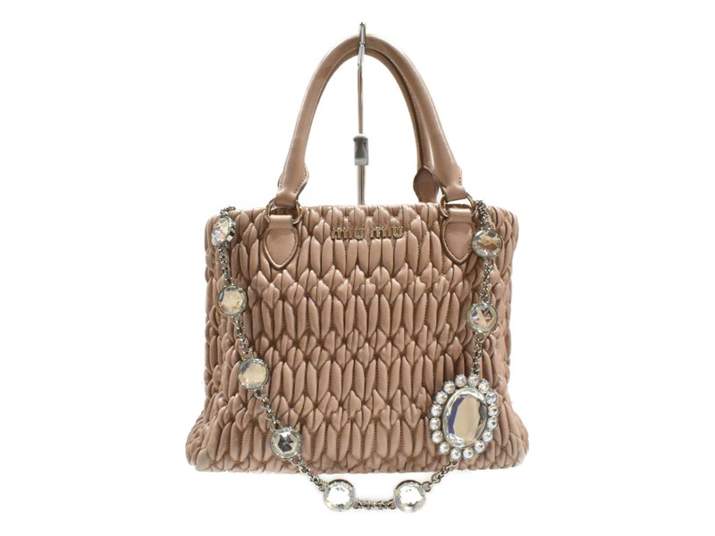 Miu Miu Crystal Nappa Leather Handbag Dusky Pink Shoulder Bag Matelasse