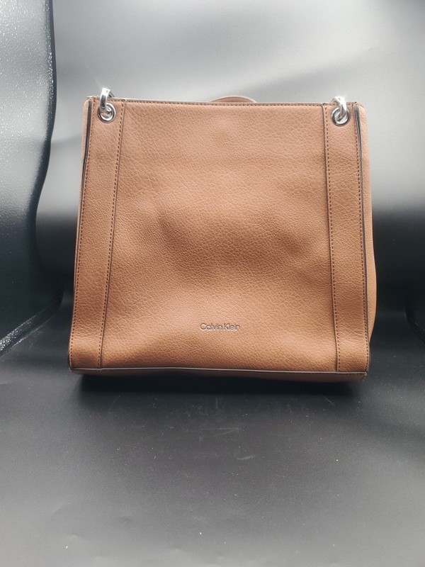 Calvin Klien Shoulder Bag Brown Pebbled Faux Leather Purse 12x11x5 24 in straps gallery