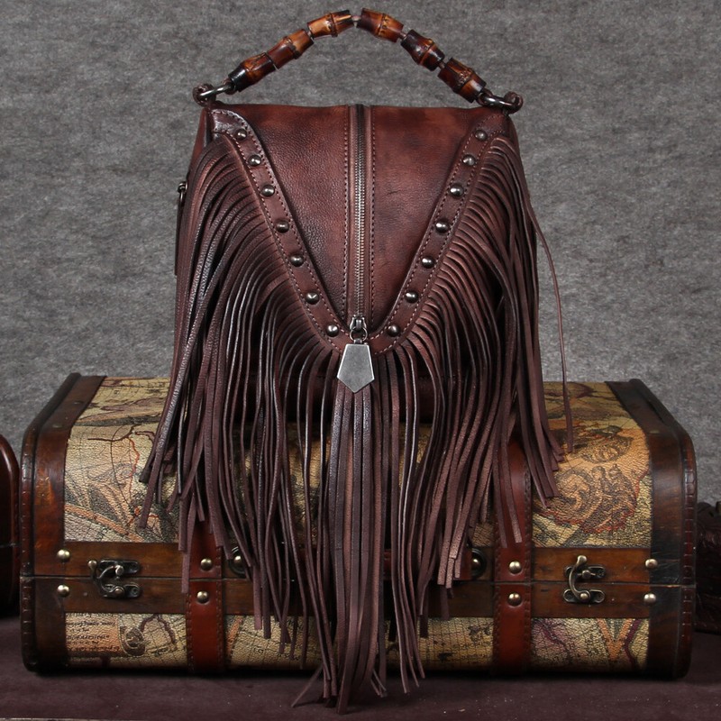 Genuine Leather Tassel Purses and Handbags Women Fashion Crossbody Shoulder Bag gallery