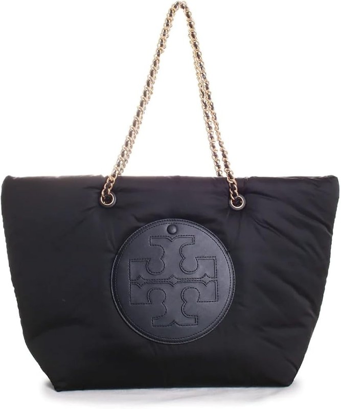 Tory Burch Ella Logo Chain Puffy Nylon Tote Black
