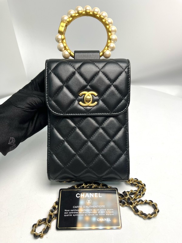 Chanel Pearl Top Handle Series Mini Black Lambskin 3-Way Bag Duty Paid