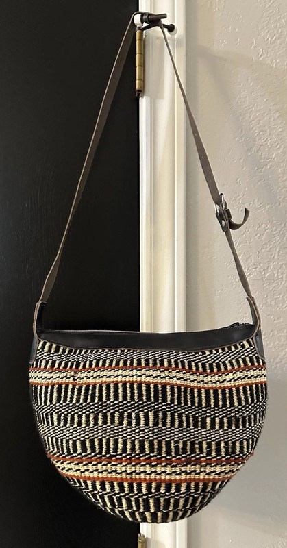 VTG Woven Sisal Jute Shoulder Bag Market Tote Leather Strap Boho Crossbody