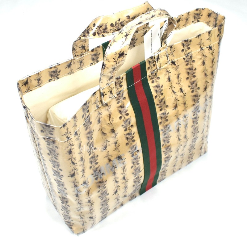NWT Comme des Garcons x Gucci 2021 Brown Floral Paper Plastic PVC Tote Bag CDG gallery
