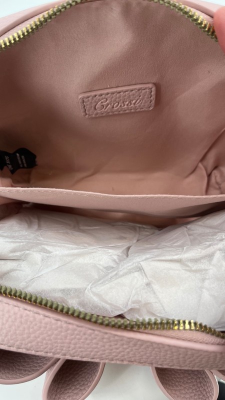 Crossi Chloe Bow Crossbody Pink Faux Leather Zip Closure Chain Strap Logo gallery