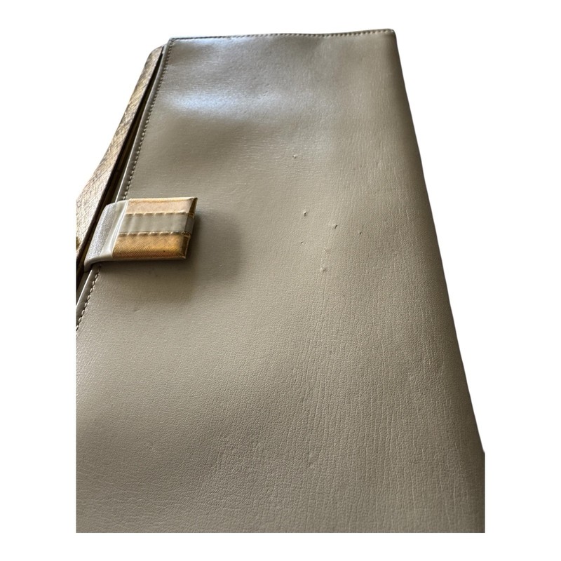 Vintage Clutch Bond Street Purse Off White Gold Kiss Lock Frame MCM w ID Case gallery