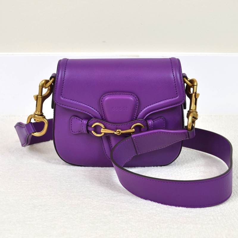 Gucci Lady Web Horsebit Purple Leather Small Shoulder Bag Handbag Purse