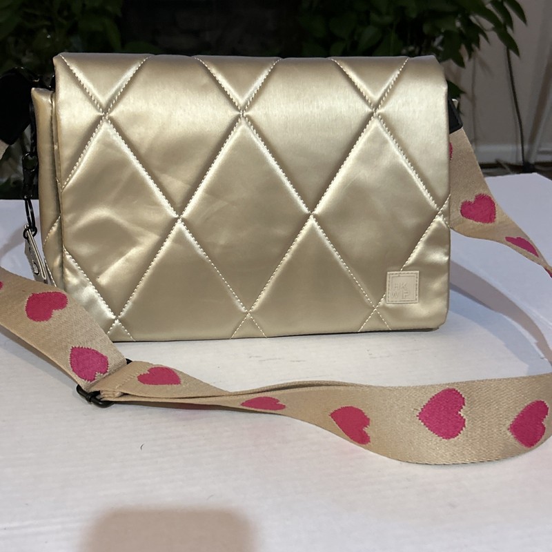 IHKWIP Shoulder Bag Metallic Champagne Color with Crossbody Strap Preowned