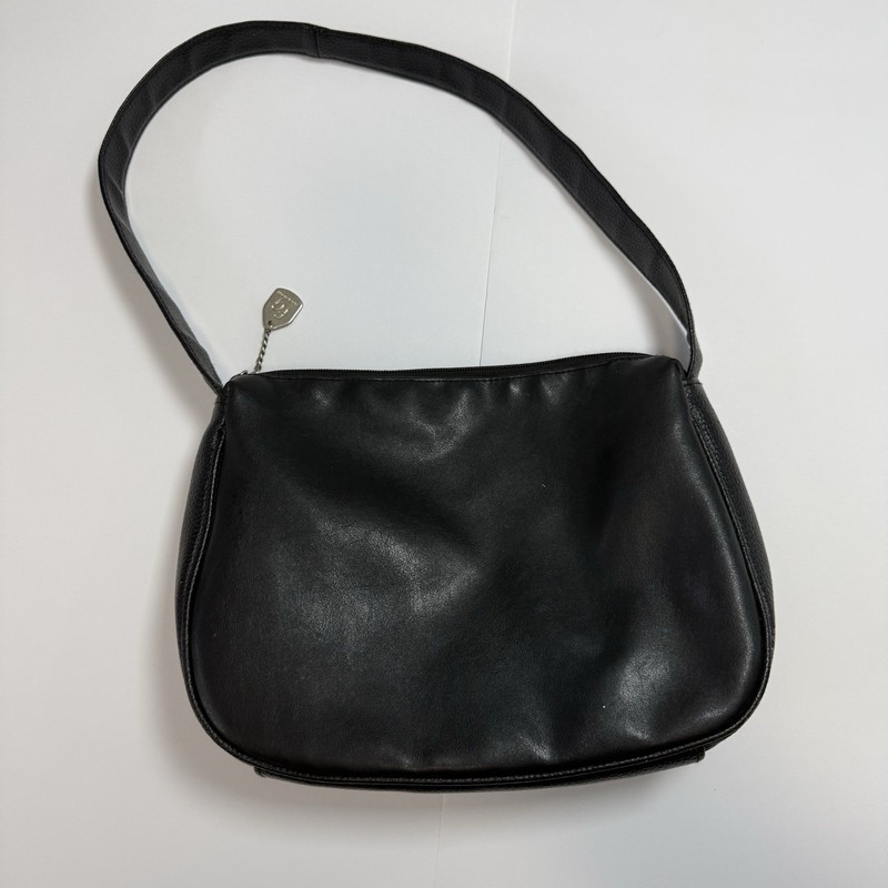 Faded Glory Black Shoulder Bag Small Faux Leather Purse Zip Top Everyday Handbag
