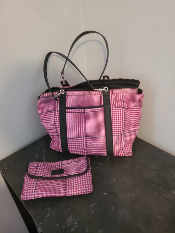 Ralph Lauren houndstooth plaid tote bag red leather trim Red/White With Coin