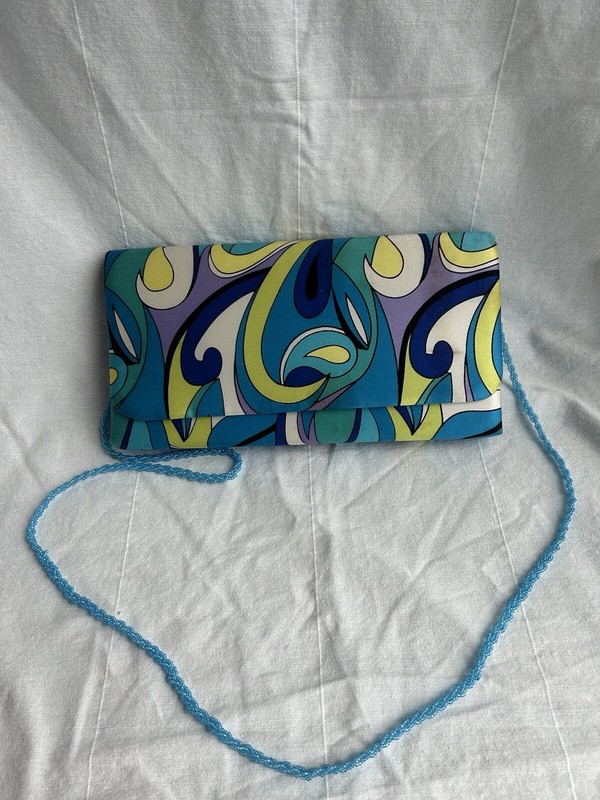 Swee Lo Satin Pastel Abstract Art Hard Crossbody Purse Beaded Strap Retro Modern