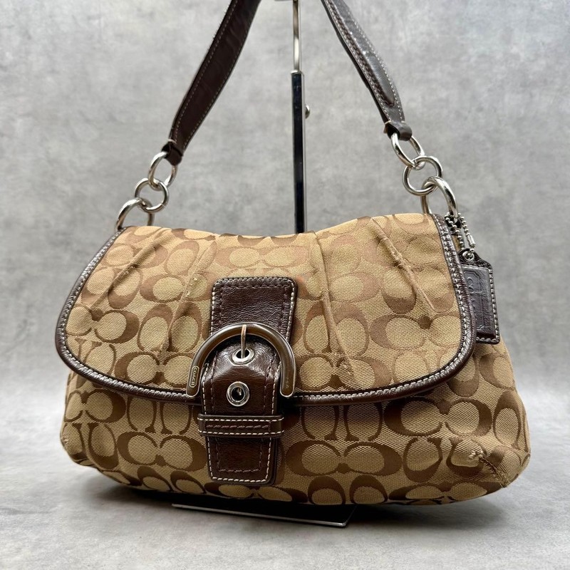 COACH 17093 Soho Signature Canvas Leather Shoulder Bag Y2K Vintage Brown Japan